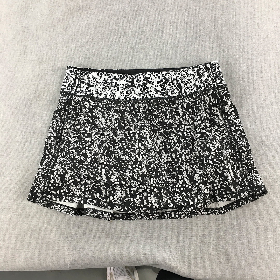 Lululemon Womens Skort Size 6 Tall Black White Floral Skirt Shorts