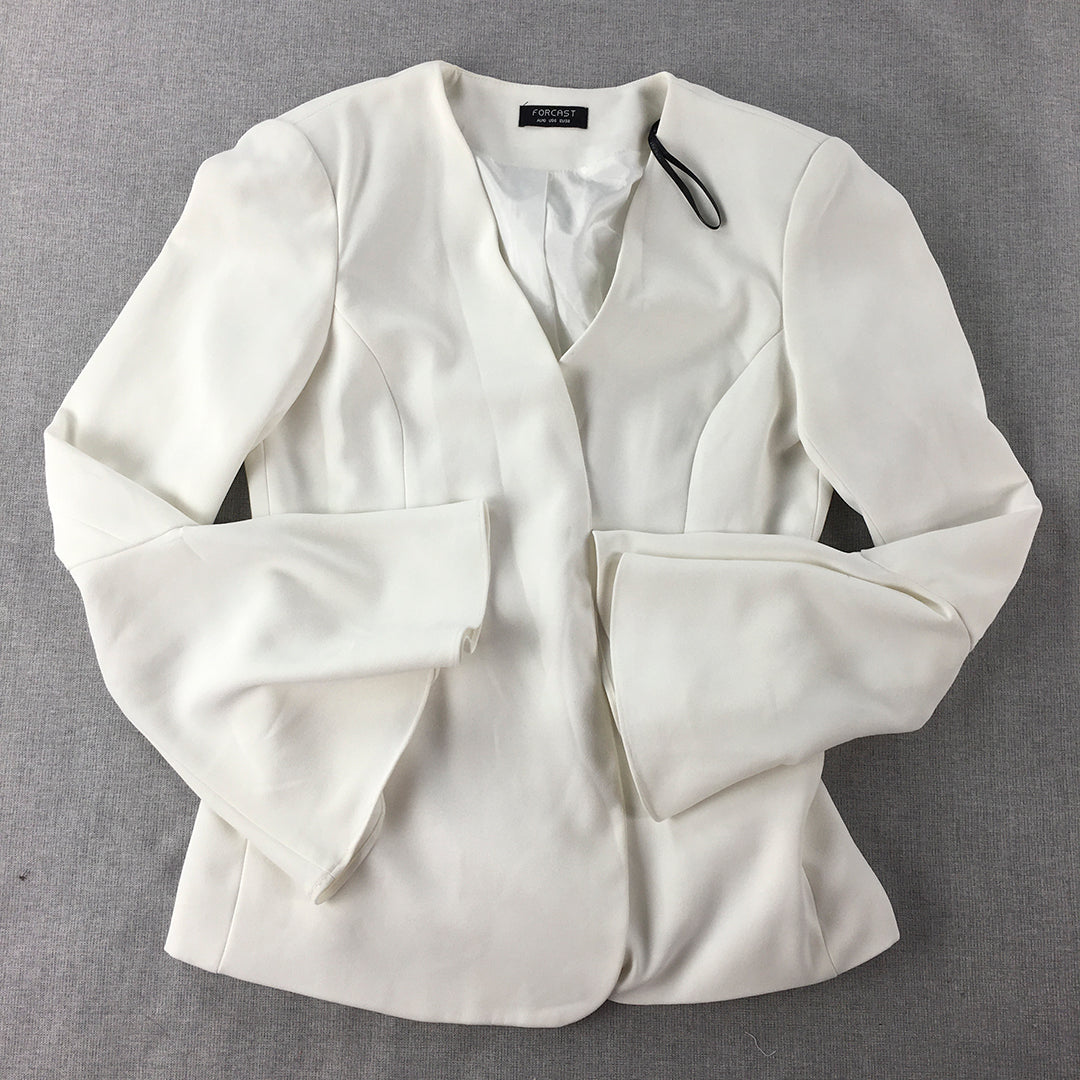 Forcast Womens Blazer Jacket Size 10 White Open Front Coat