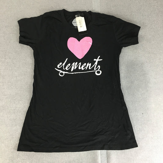 NEW Element Organic Womens T-Shirt Size 14 Black Logo Short Sleeve Top