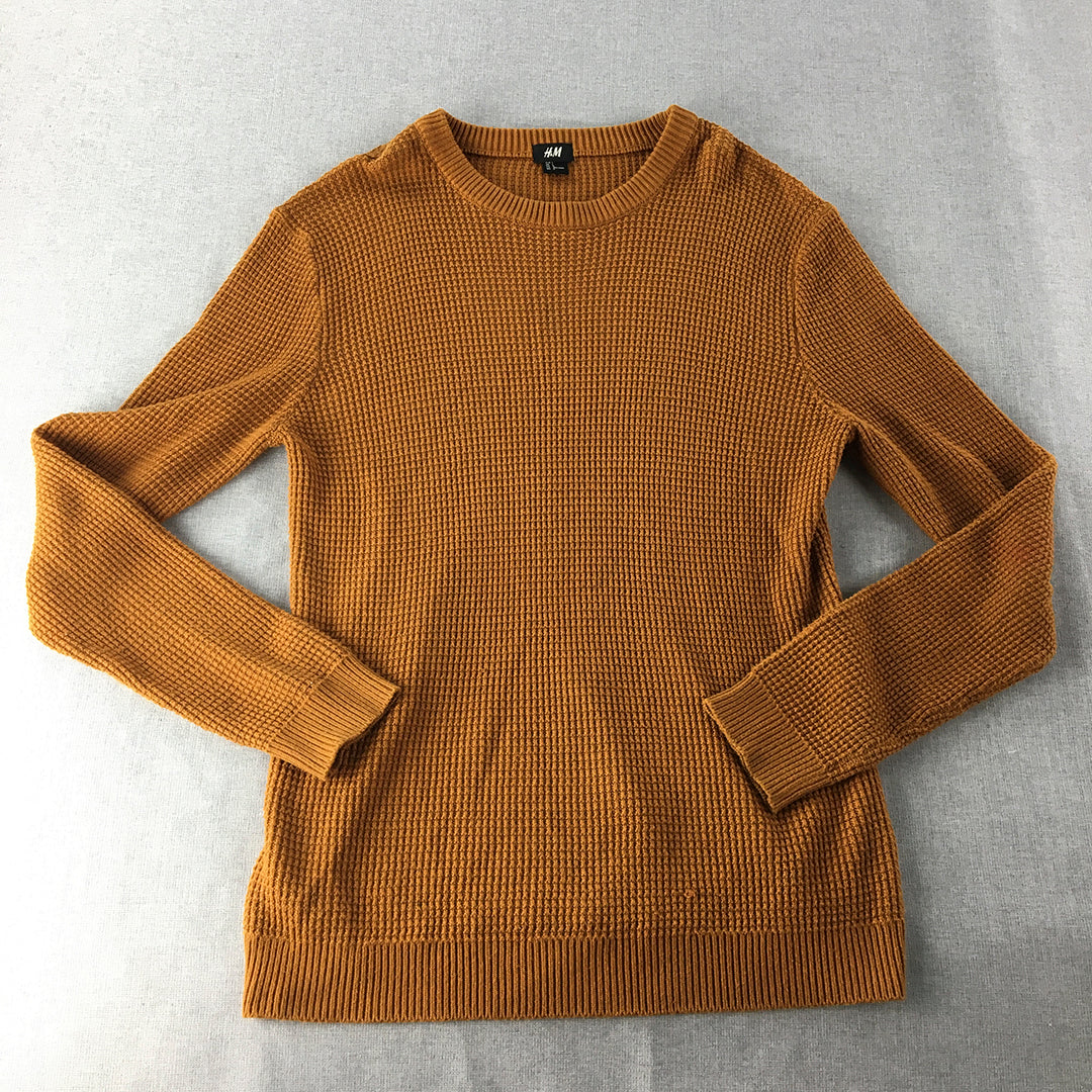 H&M Mens Knit Sweater Size L Brown Crew Neck Pullover Jumper