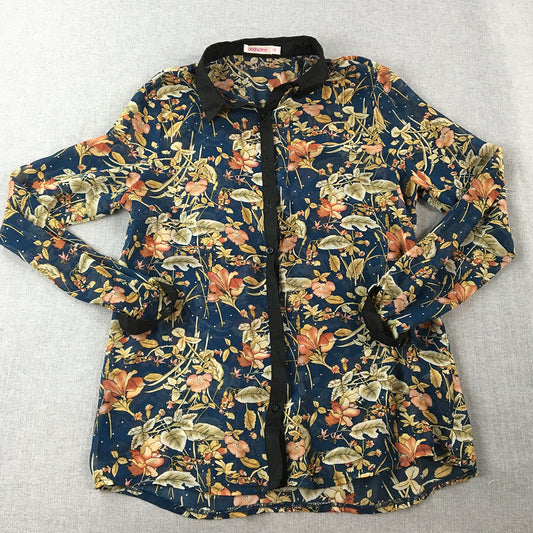 Cocolatte Womens Shirt Size 12 Blue Green Red Floral Long Sleeve Button-Up