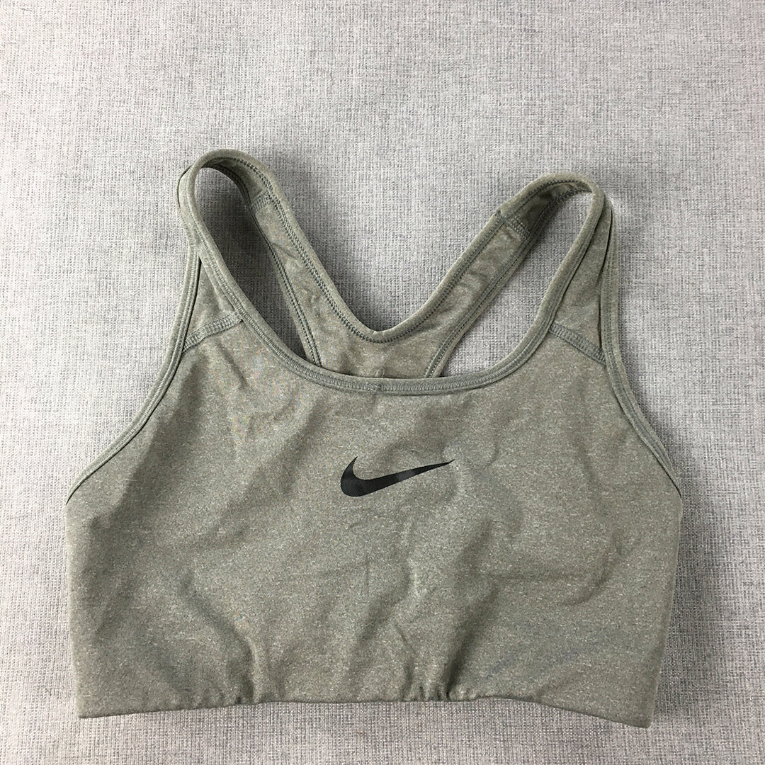 Nike Womens Sports Bra Size S Grey Swoosh Logo Cropped Top