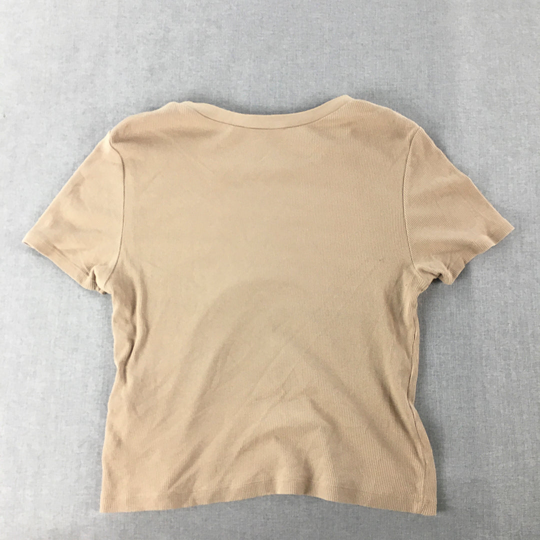 Zara Womens Knit Top Size L Brown Short Sleeve Round Neck T-Shirt