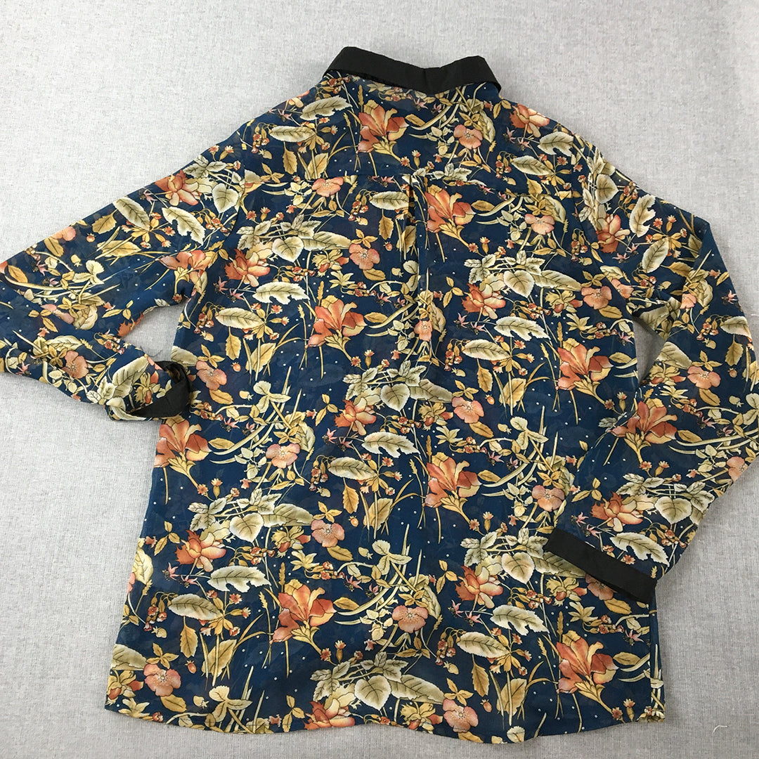 Cocolatte Womens Shirt Size 12 Blue Green Red Floral Long Sleeve Button-Up