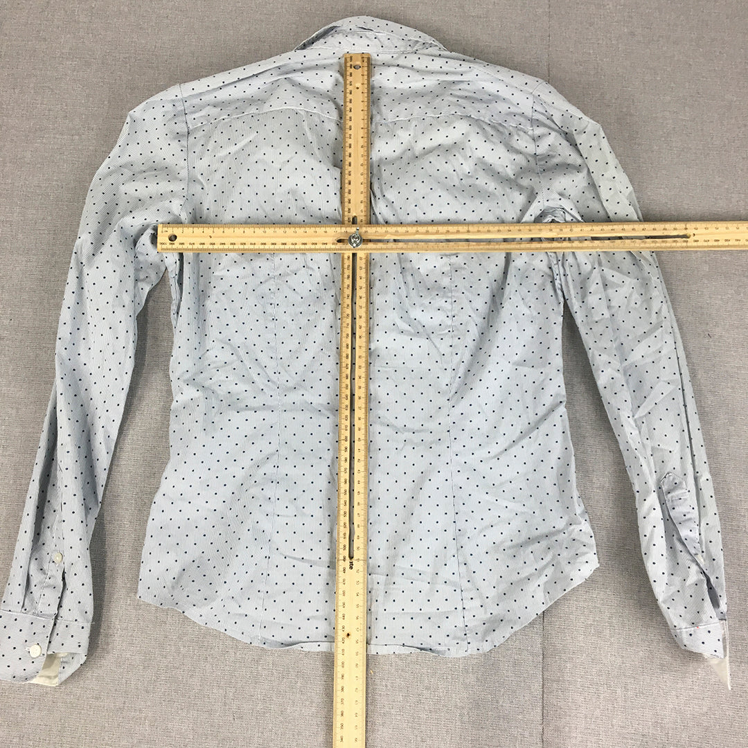 H&M Womens Shirt Size 6 Blue Dot Long Sleeve Button-Up Collared Top