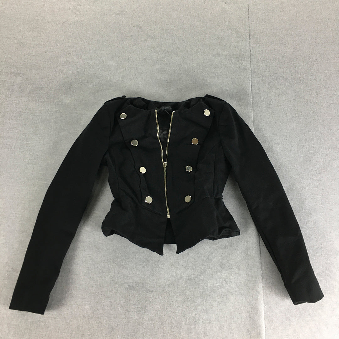 Forever New Womens Jacket Size 4 Black Napoleon Buttons Zip Cropped