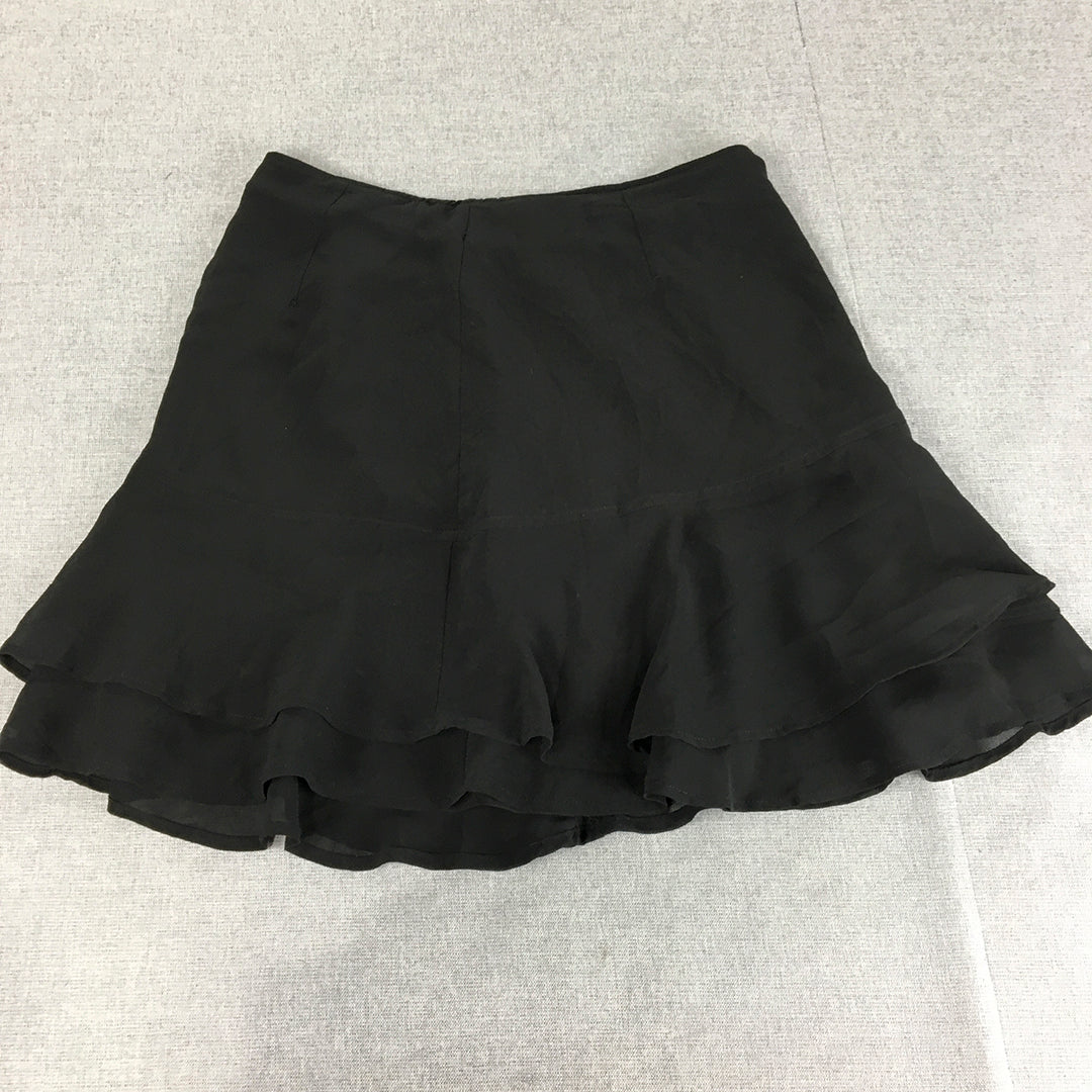 Portmans Womens Mini Skirt Size 10 Black Frilled Hem