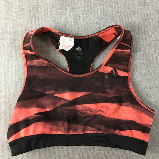 Adidas Kids Girls Cropped Top Size 14 - 15 Years Black Red Striped Logo