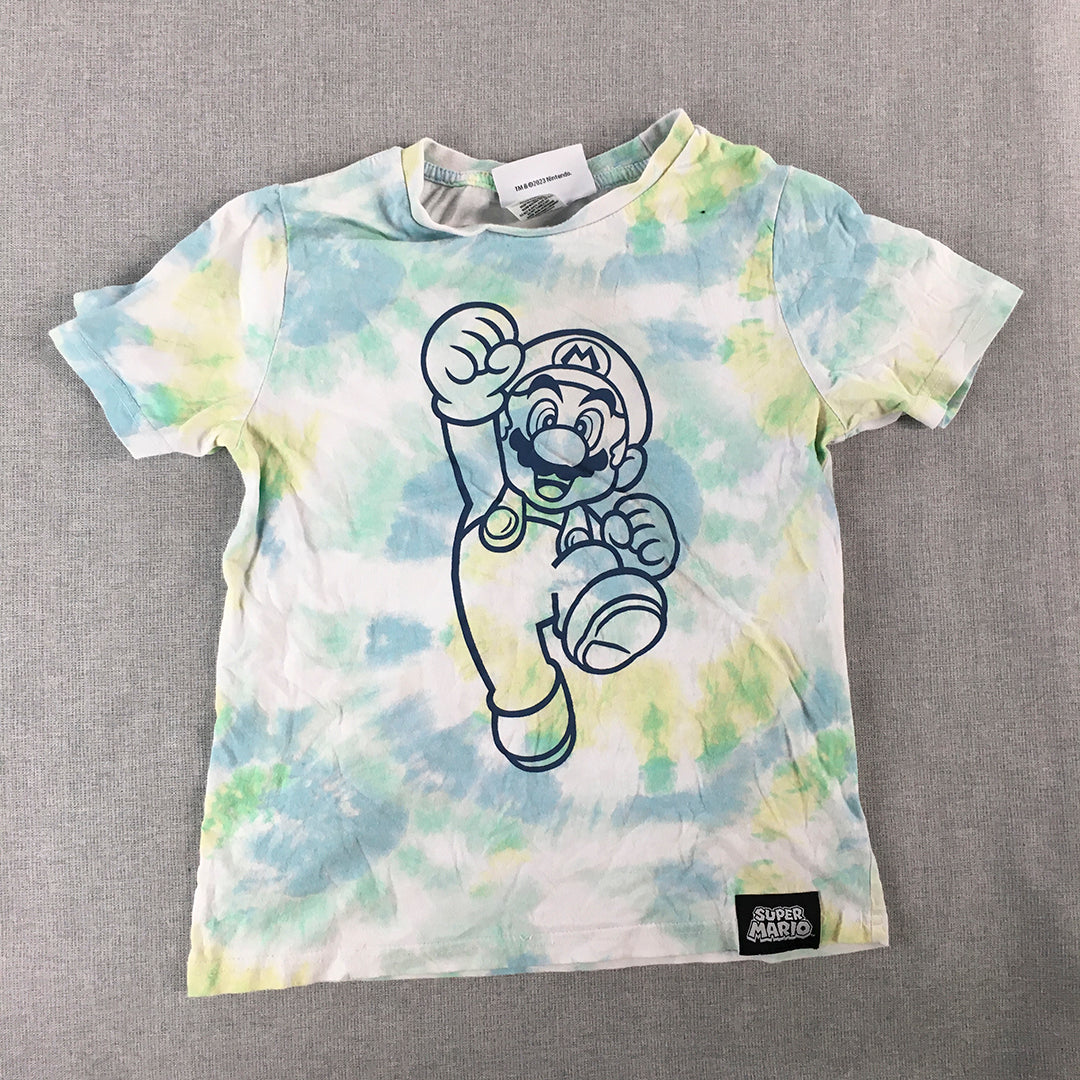 Super Mario Kids Boys T-Shirt Size 8 White Blue Tie-Dye Short Sleeve Top