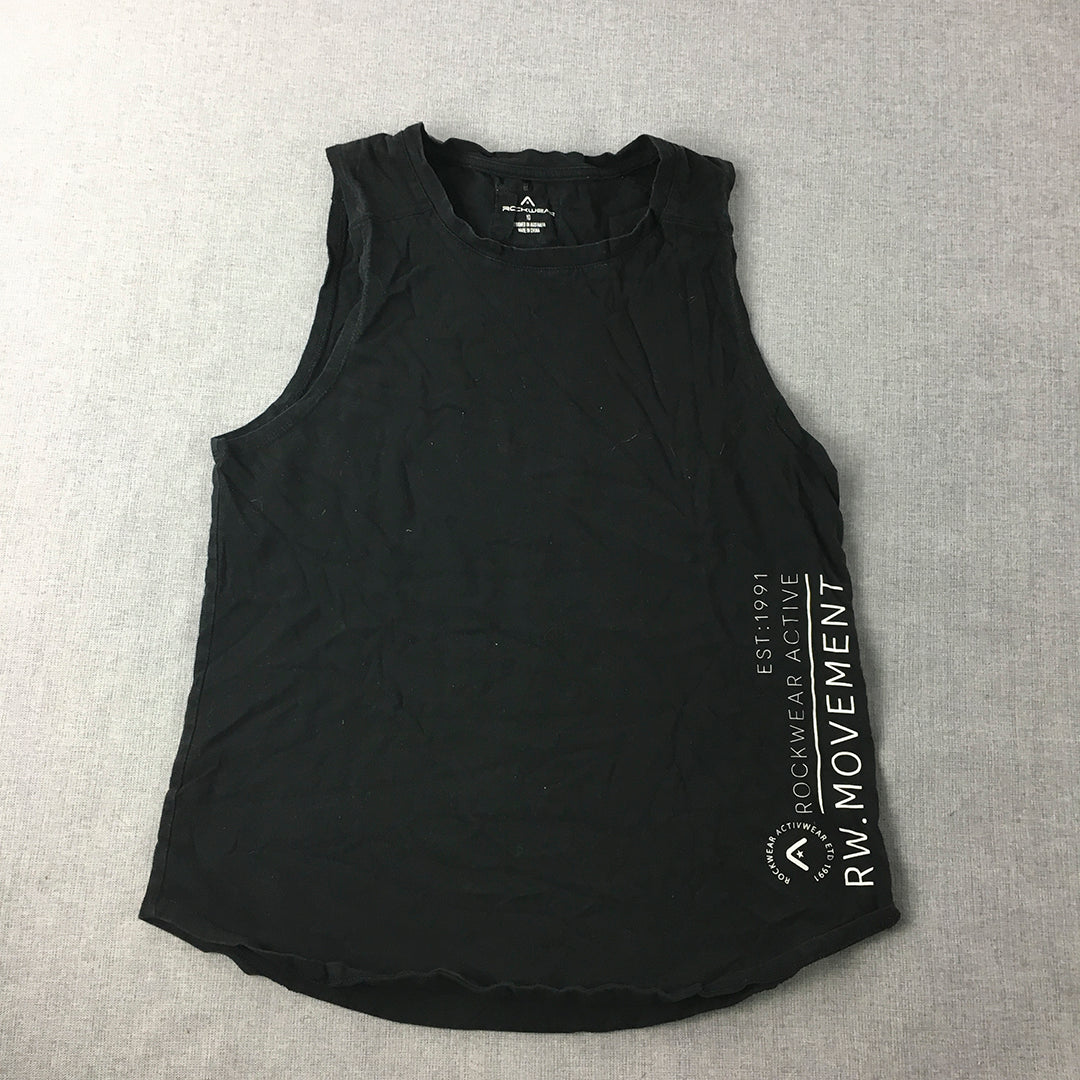 Rockwear Womens Tank Top Size 10 Black Logo Sleeveless Singlet Shirt