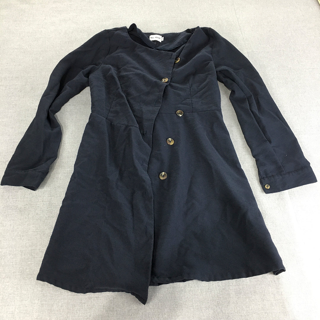 My Girl Womens Pea Coat Size 10 Navy Blue Asymmetrical Button Up Jacket