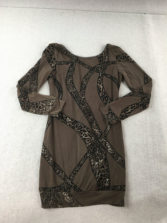 Backstage Womens Mini Dress Size 10 Brown Long Sleeve Bodycon Stretch