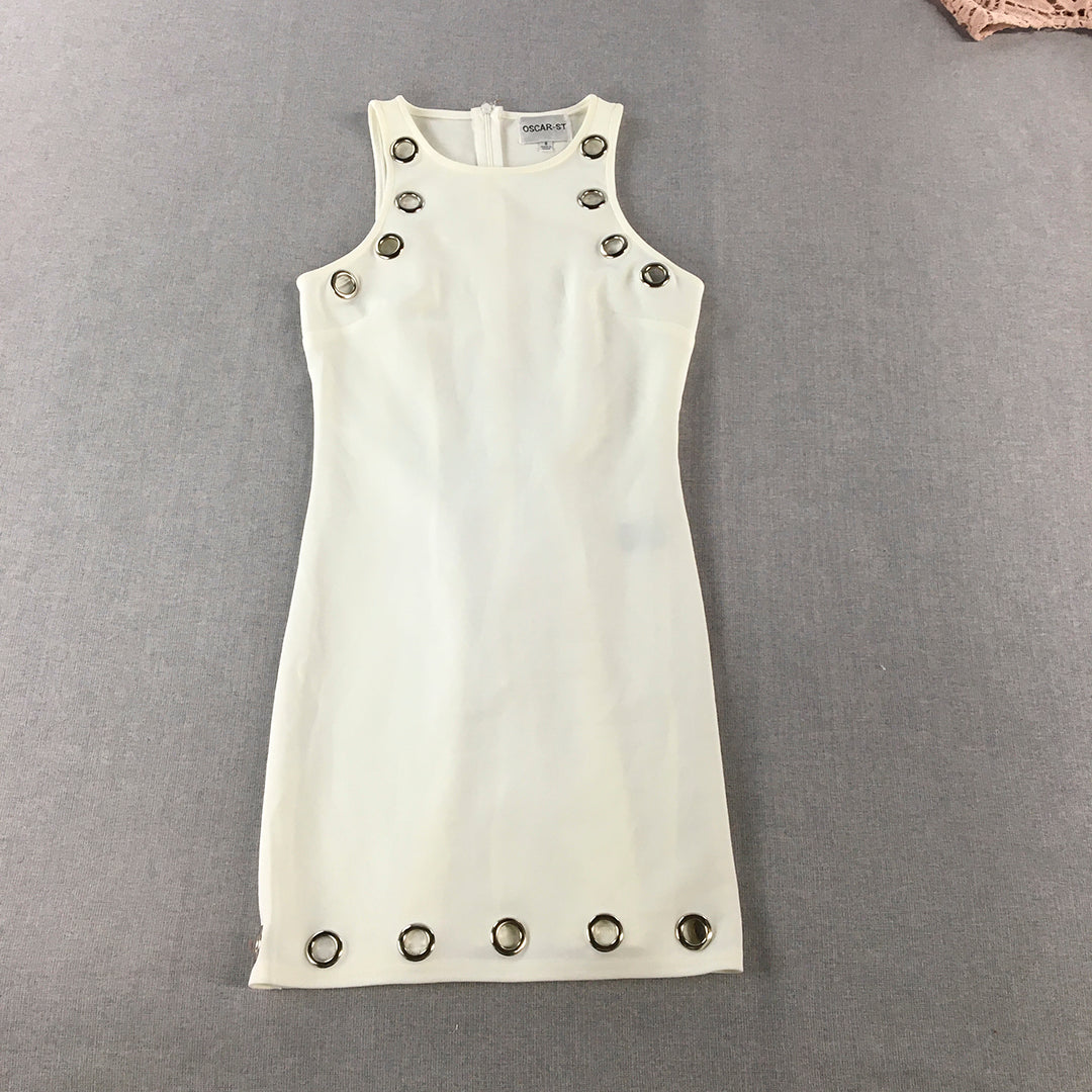 Oscar St Womens Tank Dress Size 6 White Mini Silver Accents Sleeveless