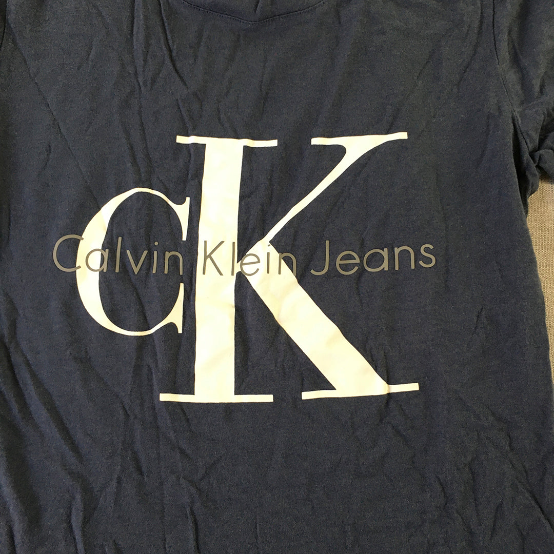 Calvin Klein Jeans Womens T-Shirt Size XS Blue Big Logo Short Sleeve Top