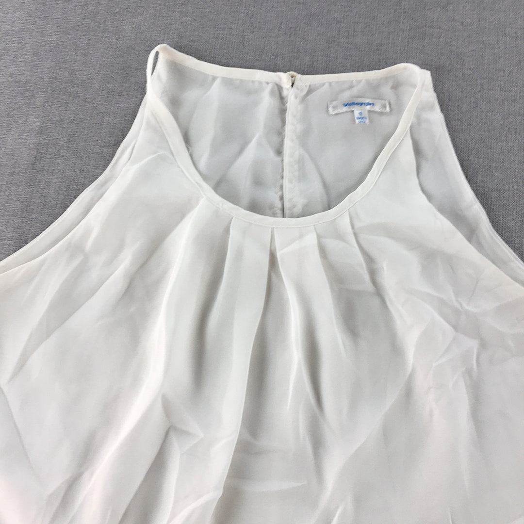 Valleygirl Womens Top Size 12 White Pleated Sleeveless Blouse