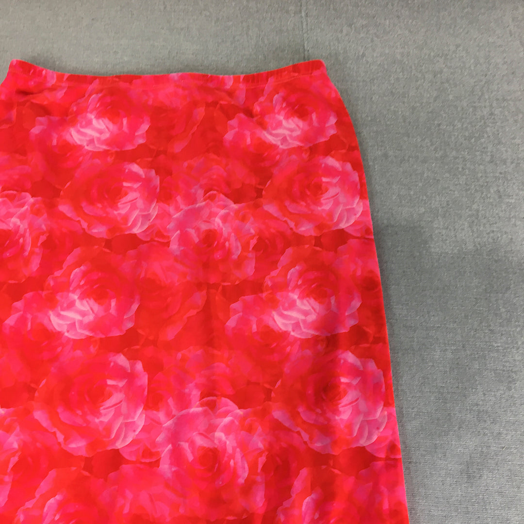 Luck & Trouble Womens Maxi Skirt Size 16 Red Pink Floral A-Line