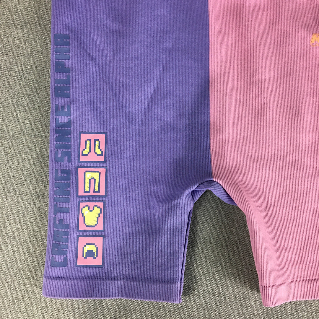 Minecraft Kids Girls Legging Shorts Size 16 Pink Purple Stretch Fabric