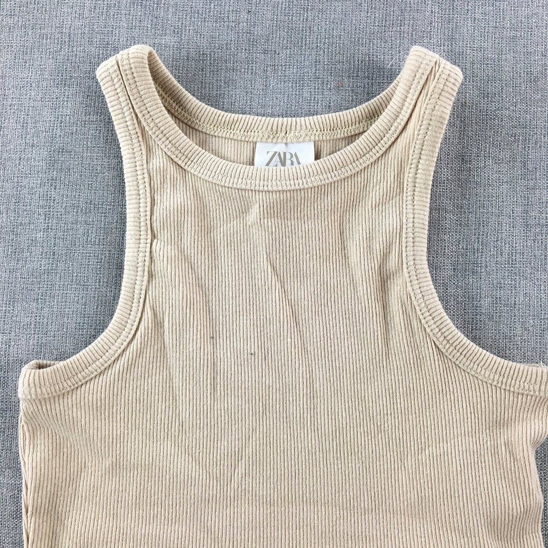 Zara Kids Girls Knit Tank Top Size 6 Light Brown Sleeveless Stretch Fabric Shirt