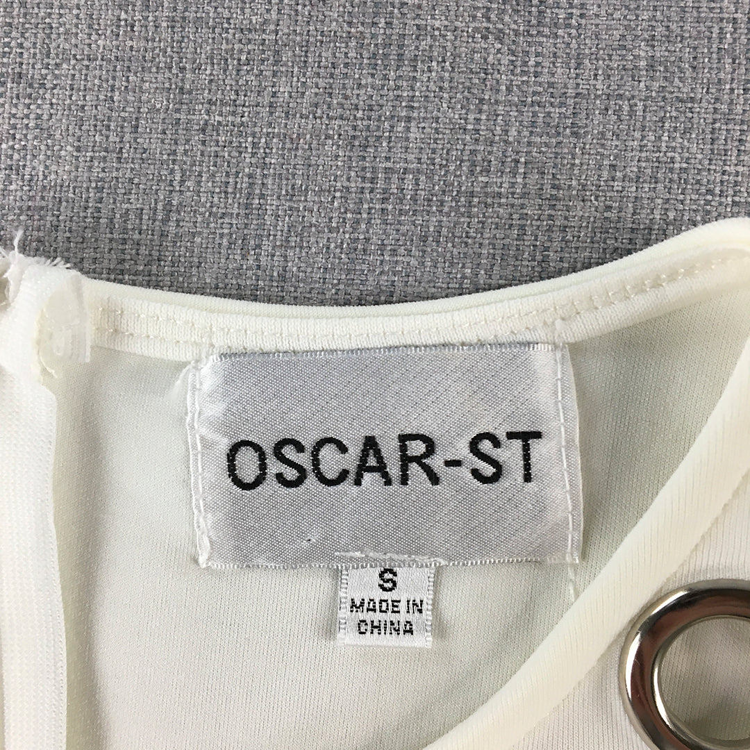 Oscar St Womens Tank Dress Size 6 White Mini Silver Accents Sleeveless