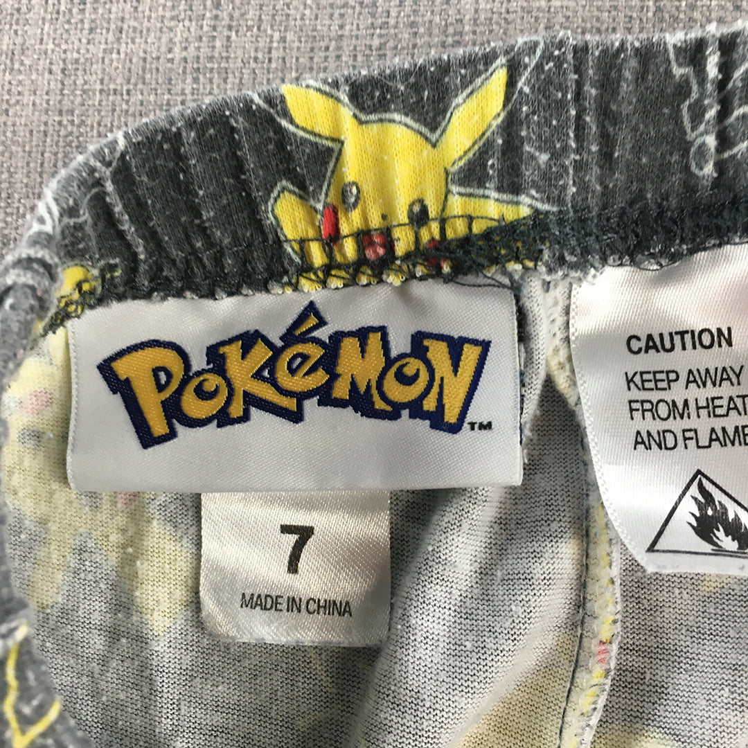 Pokemon Kids Pajama Pants Size 7 Grey Pikachu Elastic Waist Sleepwear