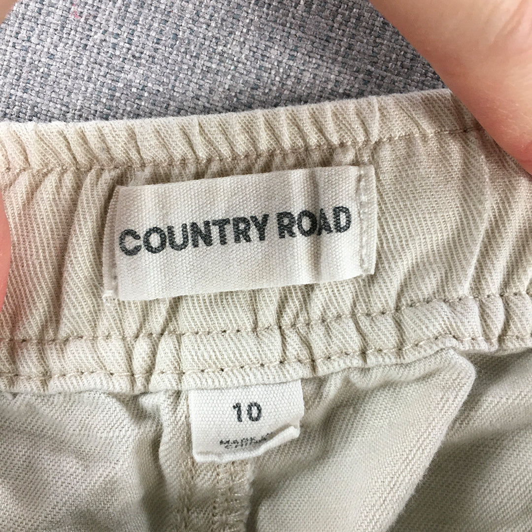 Country Road Kids Boys Linen Shorts Size 10 Cream Beige Drawstring Pockets