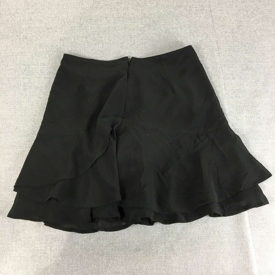 Portmans Womens Mini Skirt Size 10 Black Frilled Hem