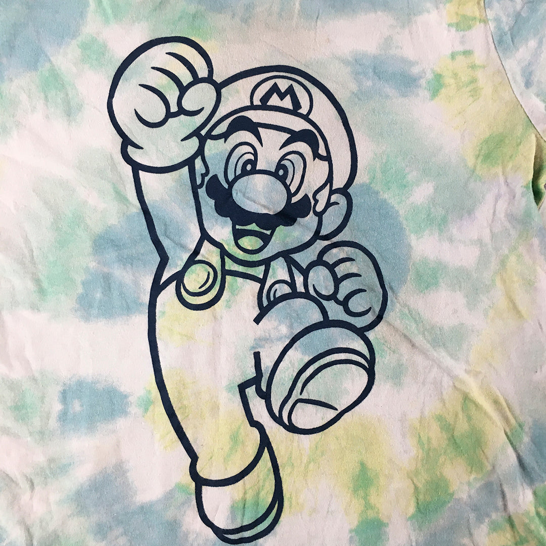 Super Mario Kids Boys T-Shirt Size 8 White Blue Tie-Dye Short Sleeve Top