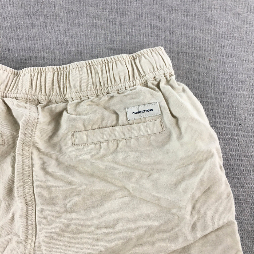 Country Road Kids Boys Linen Shorts Size 10 Cream Beige Drawstring Pockets