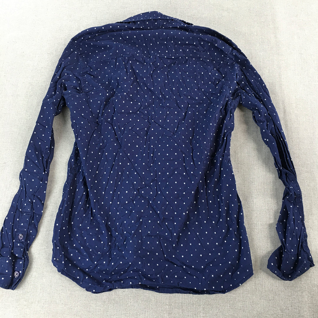 Twoce Mens Shirt Size M Blue Star Pattern Long Sleeve Button-Up