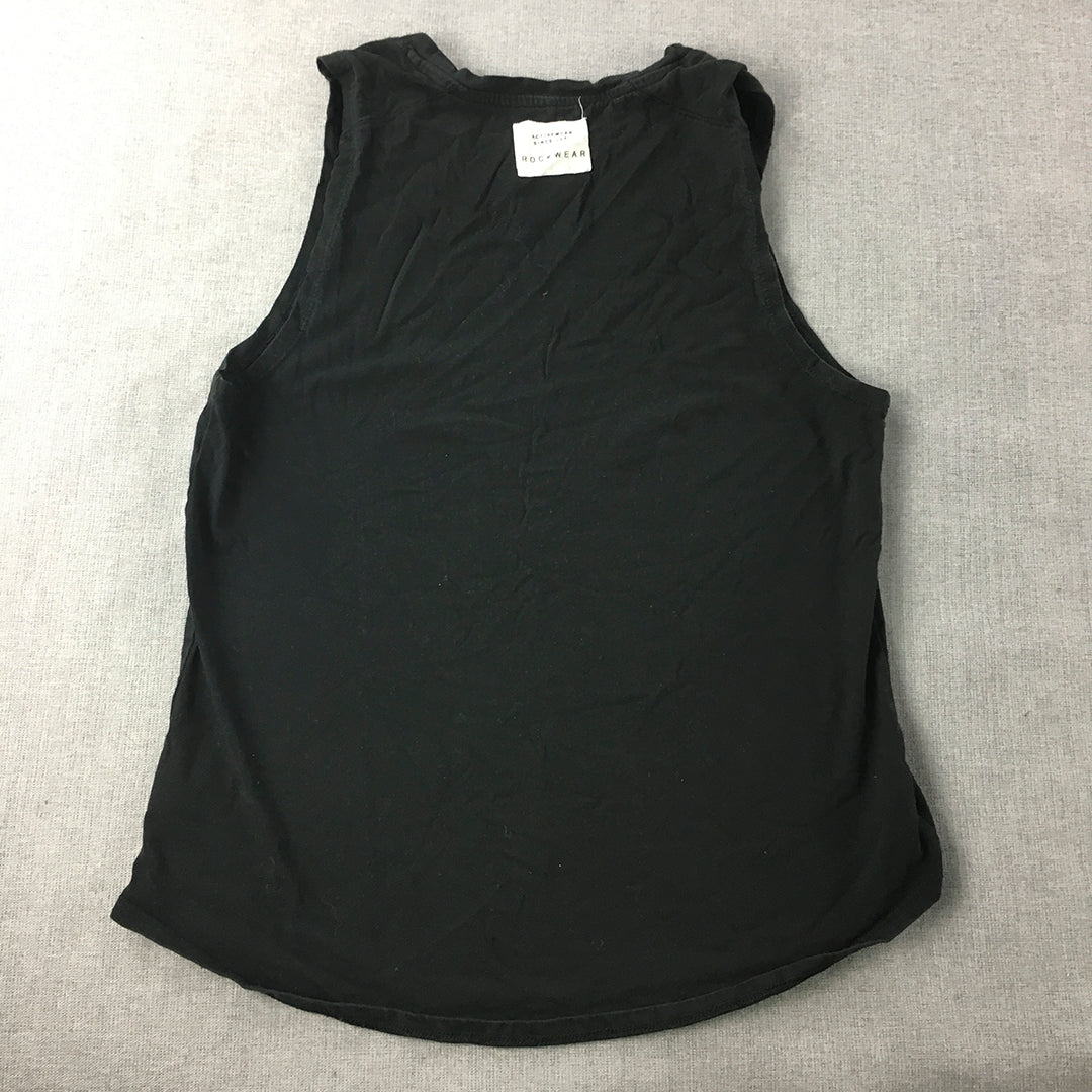 Rockwear Womens Tank Top Size 10 Black Logo Sleeveless Singlet Shirt