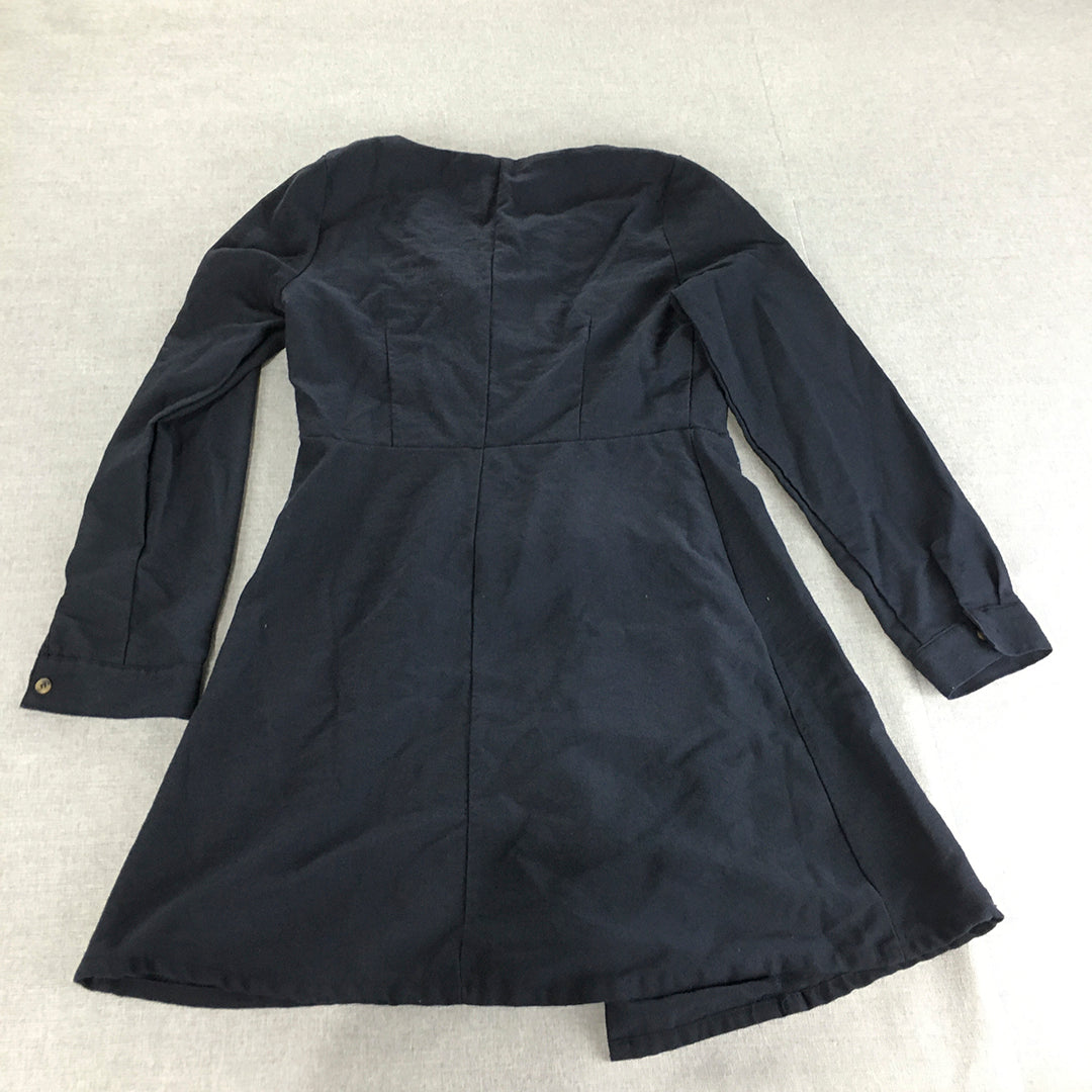 My Girl Womens Pea Coat Size 10 Navy Blue Asymmetrical Button Up Jacket