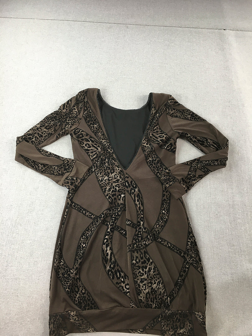 Backstage Womens Mini Dress Size 10 Brown Long Sleeve Bodycon Stretch