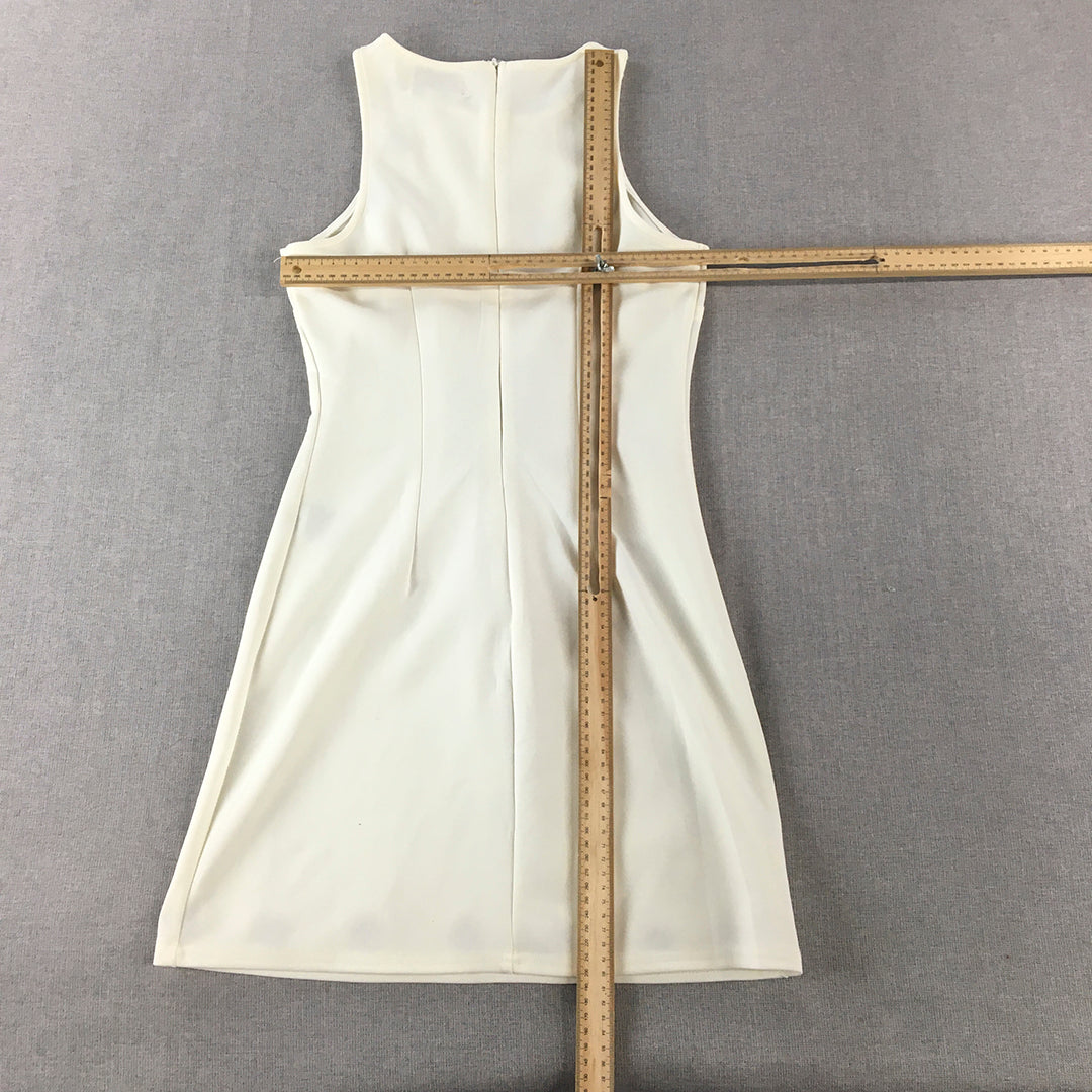 Oscar St Womens Tank Dress Size 6 White Mini Silver Accents Sleeveless