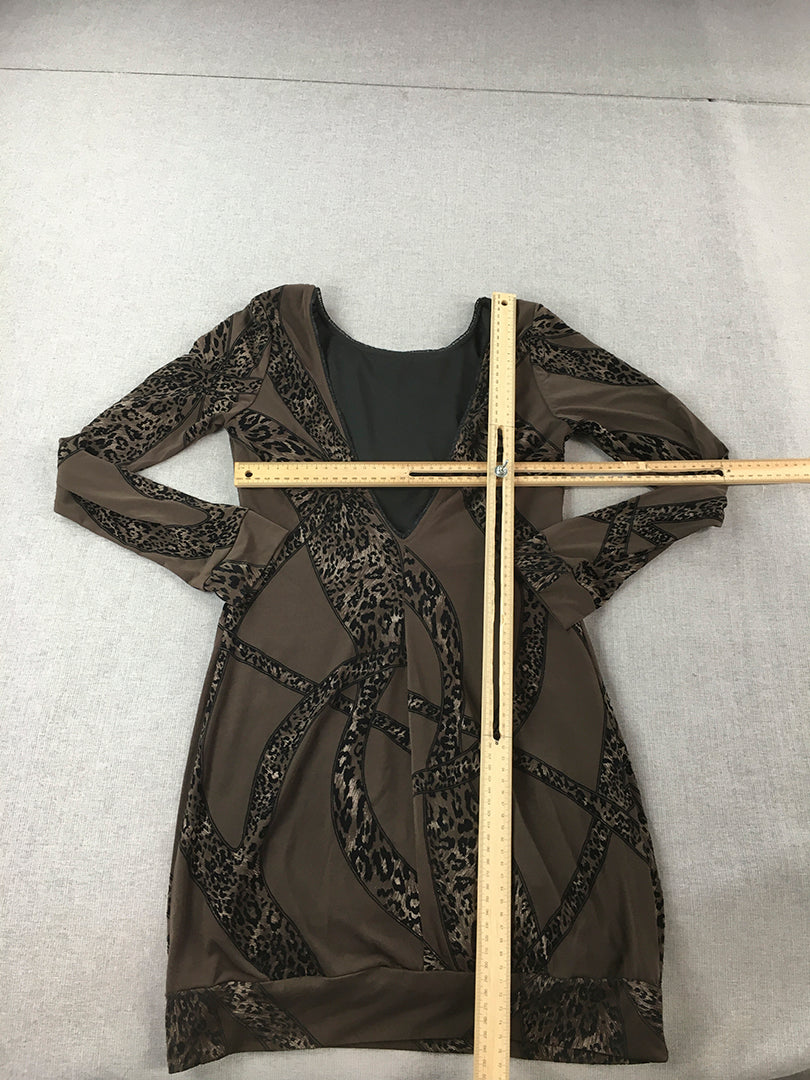 Backstage Womens Mini Dress Size 10 Brown Long Sleeve Bodycon Stretch