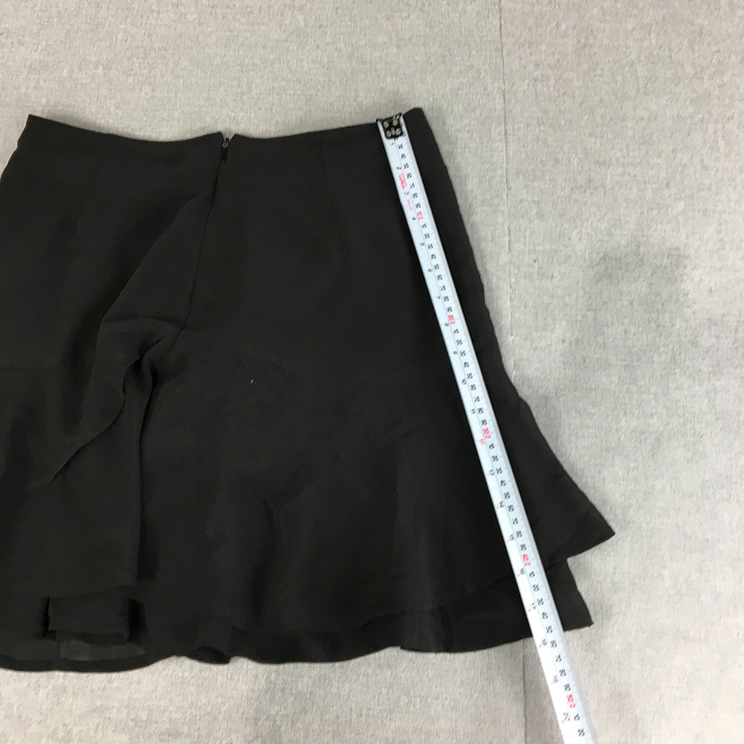 Portmans Womens Mini Skirt Size 10 Black Frilled Hem