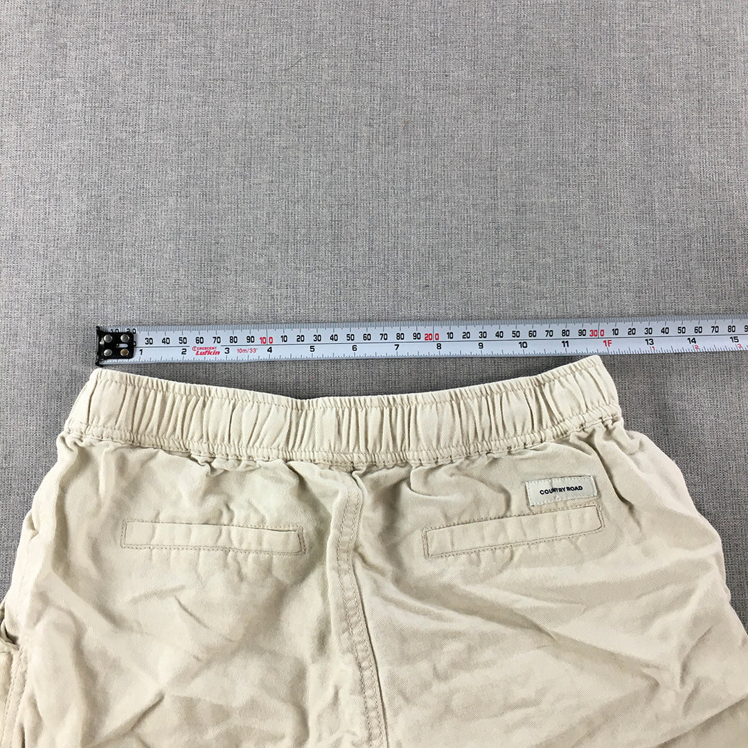 Country Road Kids Boys Linen Shorts Size 10 Cream Beige Drawstring Pockets