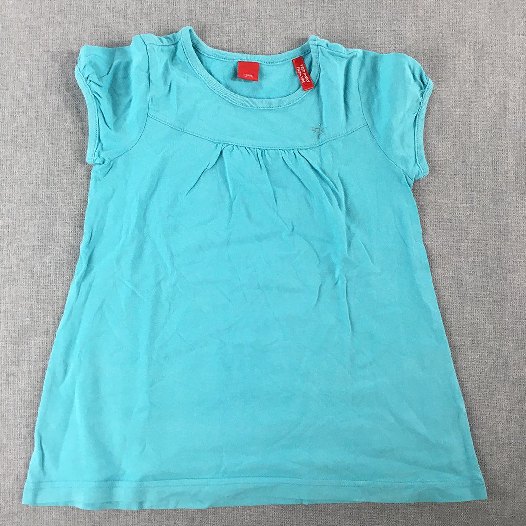 Esprit Kids Girls Top Size 4 - 5 Years Blue Short Sleeve Round Neck Top