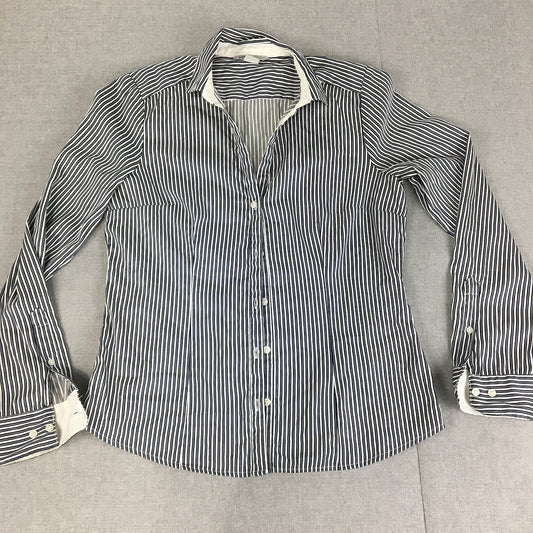 H&M Womens Shirt Size 10 Blue Striped Long Sleeve Button-Up Collared Top