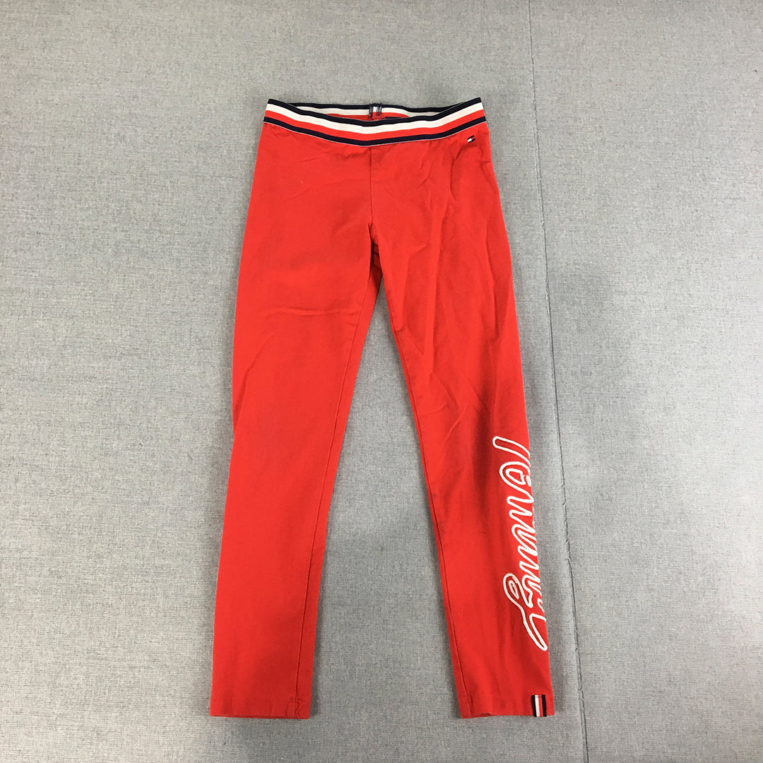 Tommy Hilfiger Kids Girls Leggings Size L (12 - 14 Yrs) Red Activewear Pants