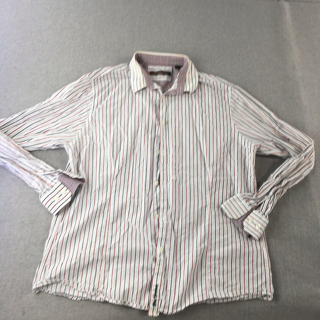 Ben Sherman Mens Shirt Size XL White Striped Long Sleeve Button-Up Collared