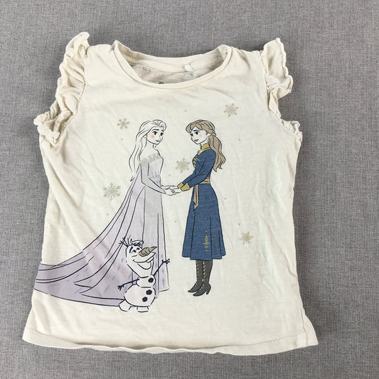 Disney Frozen Kids Girls Top Size 4 White Short Sleeve Elsa