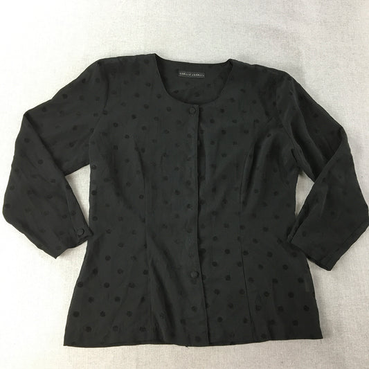 Howard Showers Womens Top Size L Black Button-Up Polka Dot Long Sleeve Blouse