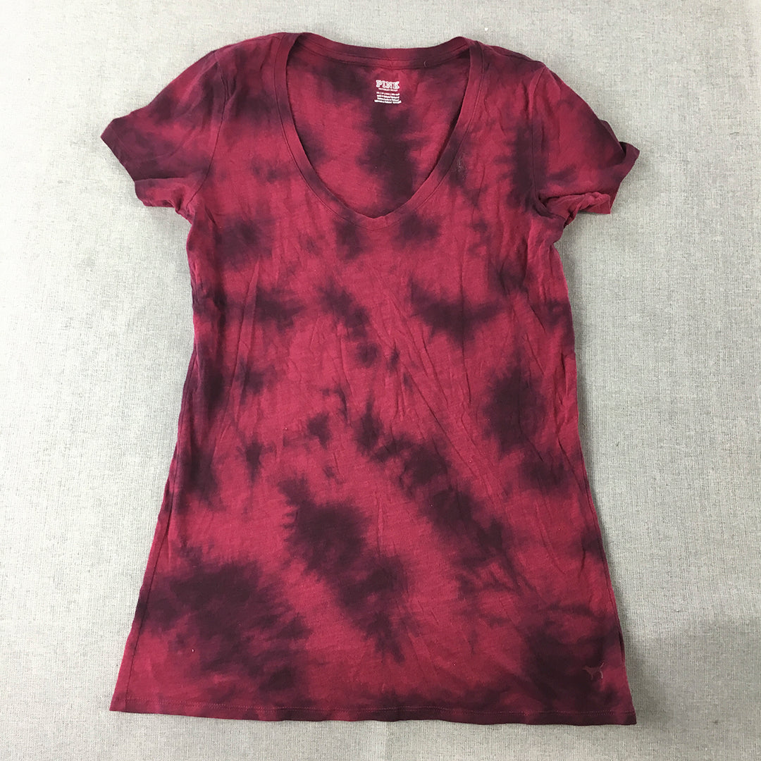 Victoria's Secret Sport Womens T-Shirt Size XS Red Tie-Dye V-Neck Top