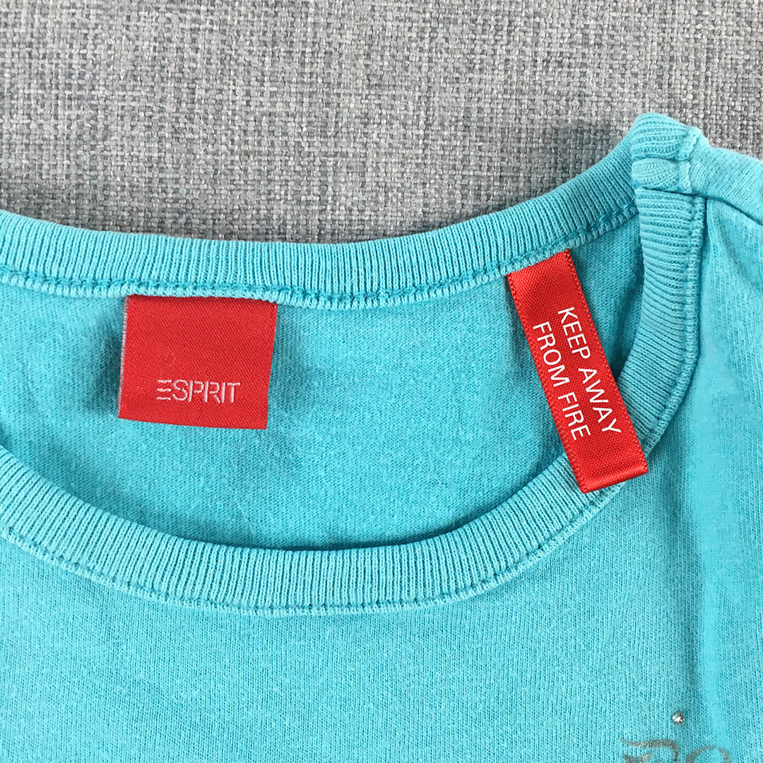 Esprit Kids Girls Top Size 4 - 5 Years Blue Short Sleeve Round Neck Top