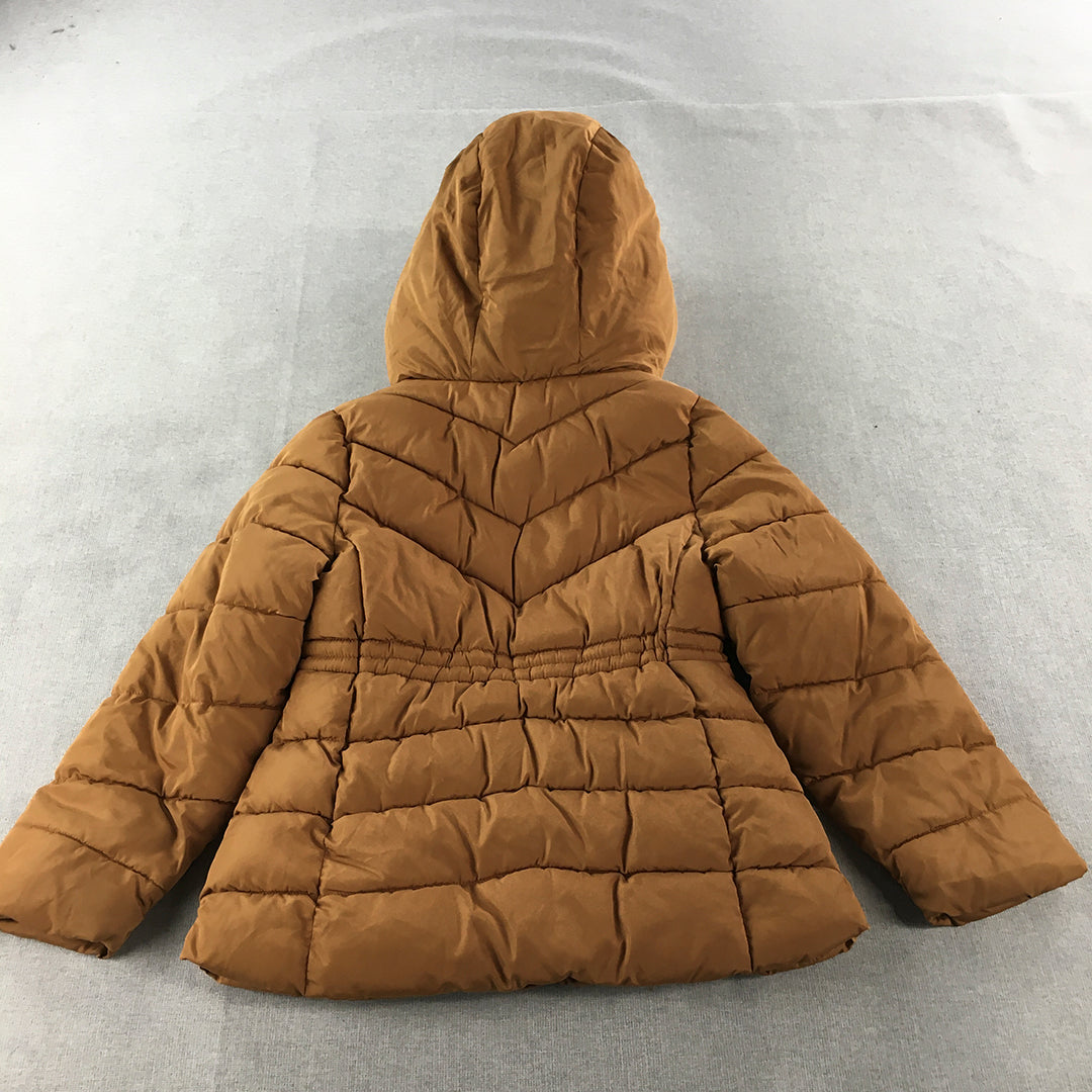 Zara Kids Girls Sherpa Lined Puffer Jacket Size 10 Brown Zip-Up Coat