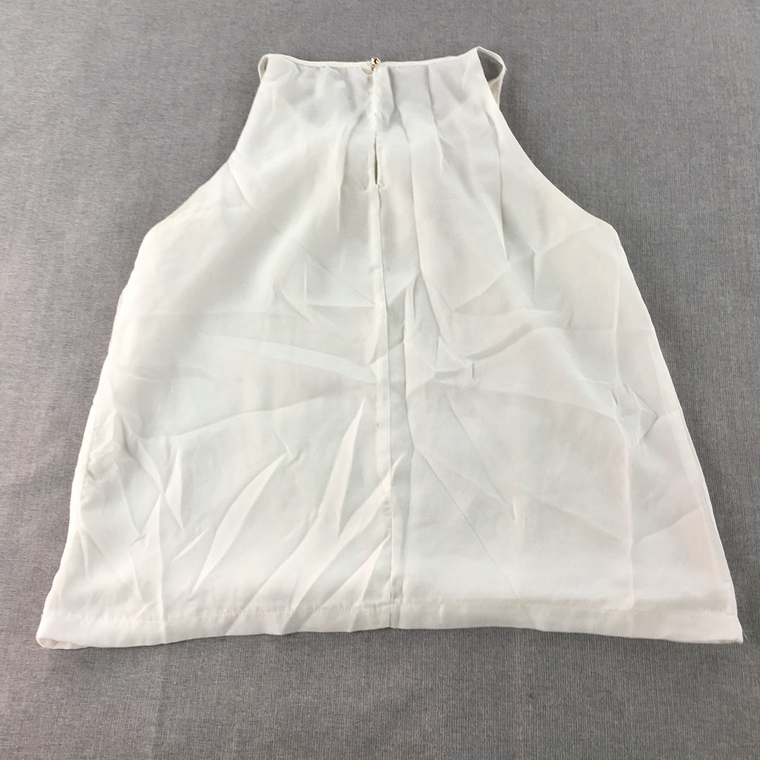 Valleygirl Womens Top Size 12 White Pleated Sleeveless Blouse