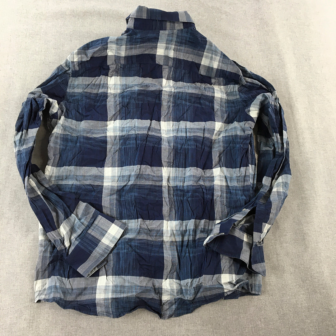 Apt. 9 Mens Shirt Size M Slim Fit Blue Checkered Button-Up Premier Flex