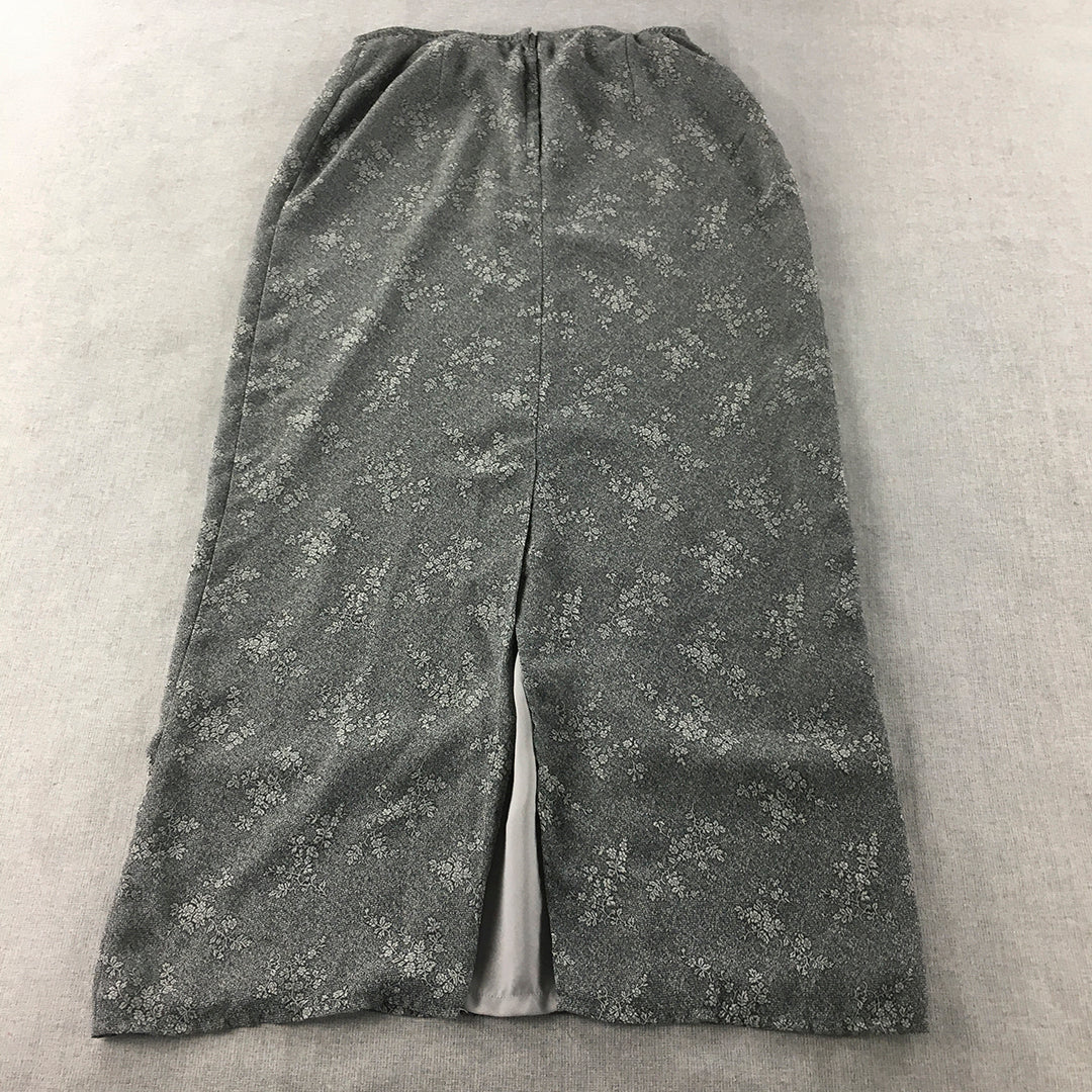 FWH Womens Maxi Skirt Size 12 Grey Floral Elastic Waist