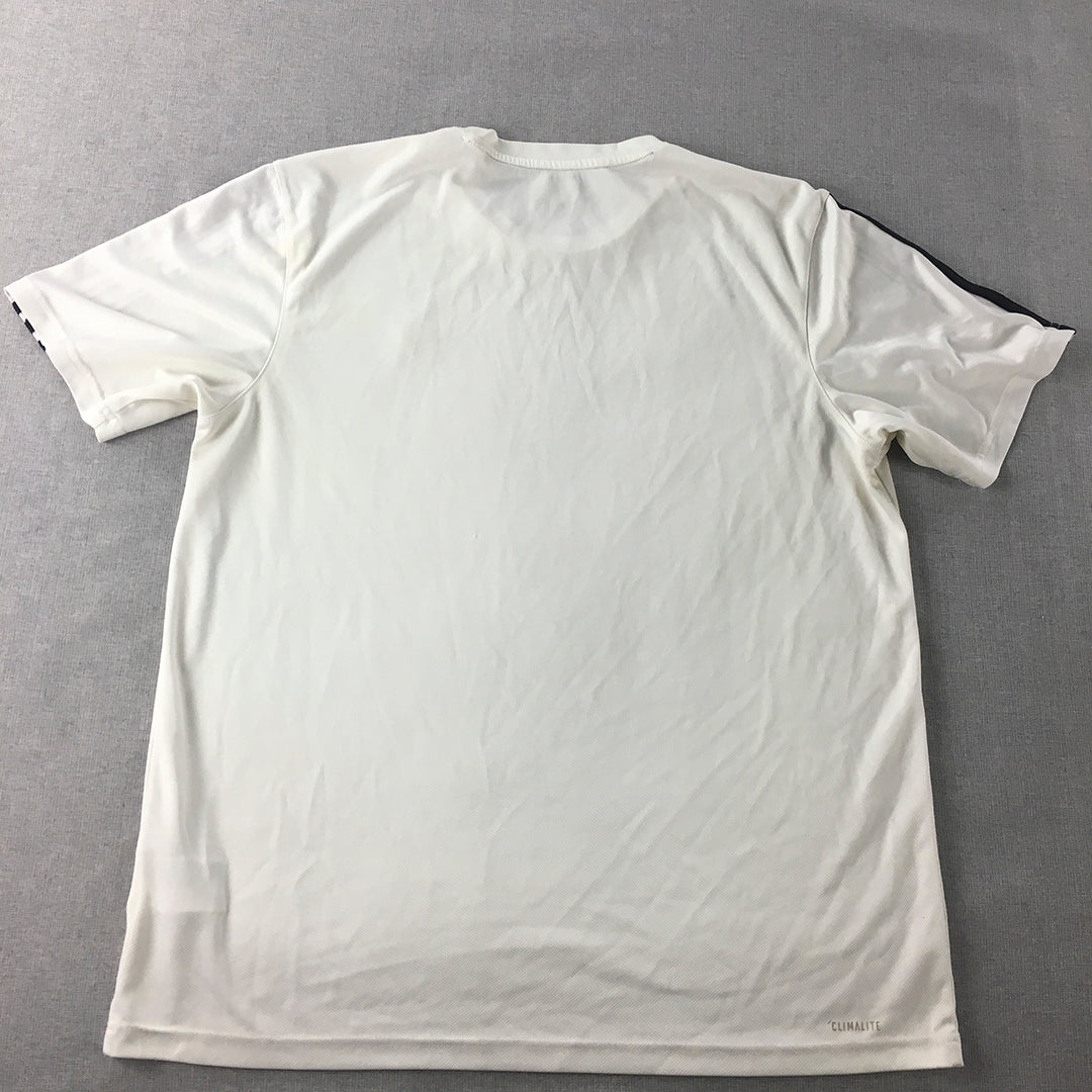 Adidas Mens T-Shirt Size L White Logo Climalite Short Sleeve Tee