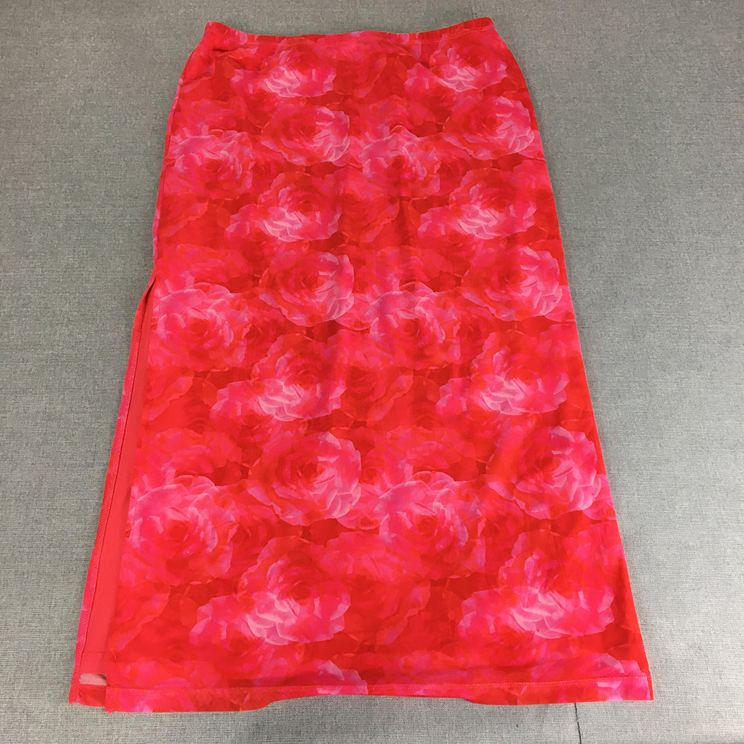 Luck & Trouble Womens Maxi Skirt Size 16 Red Pink Floral A-Line